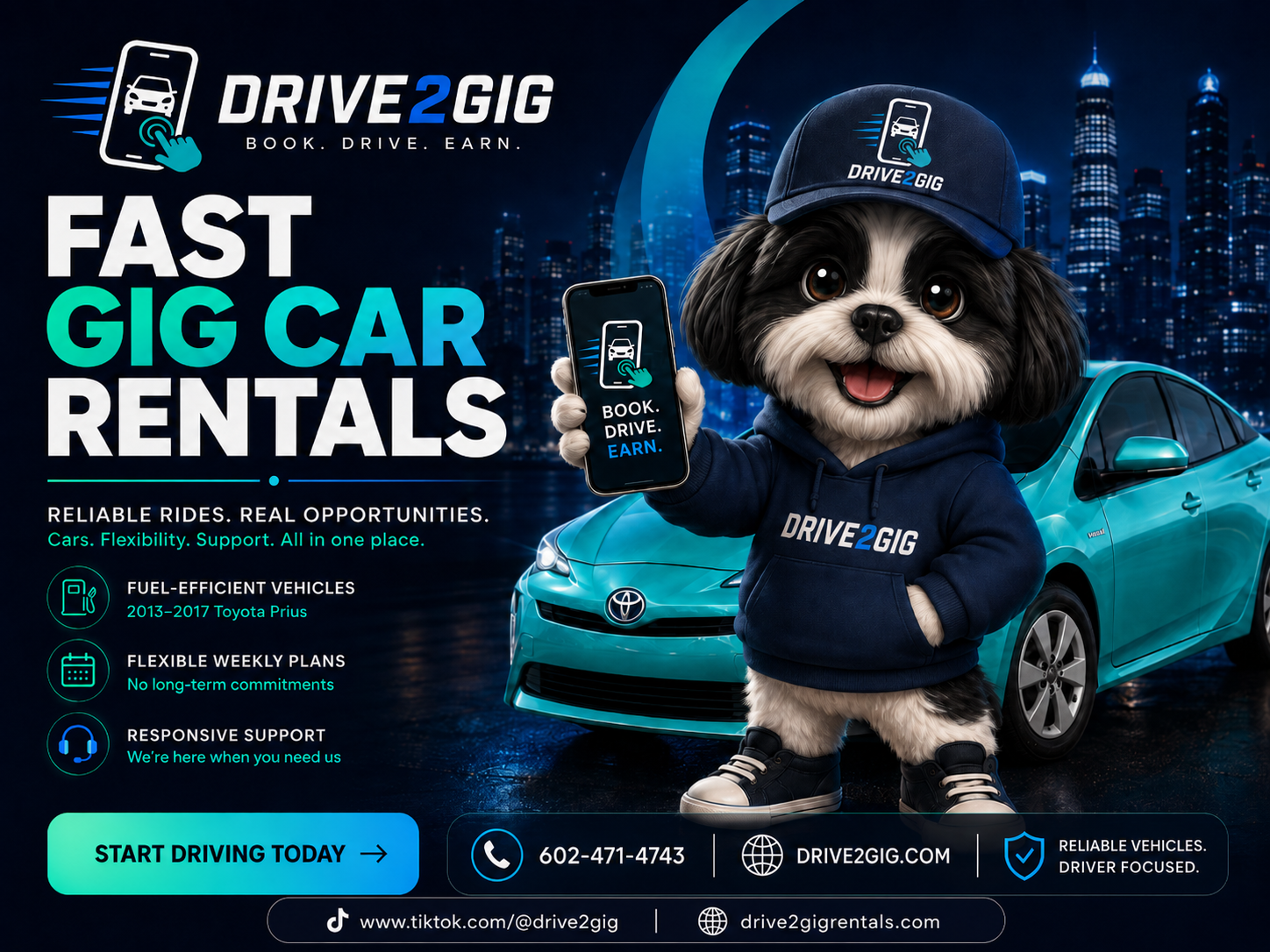 Drive2Gig mascot promotional image